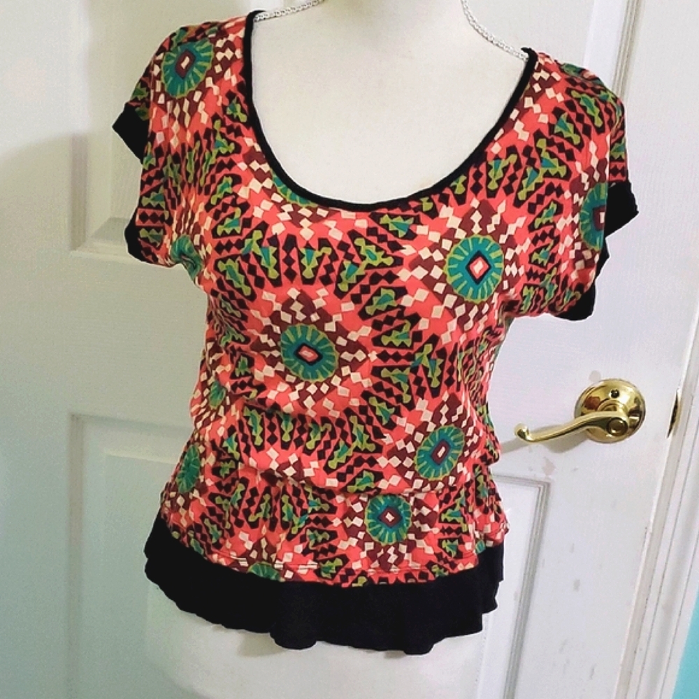 AnniAnna Colorful Mandalla Hippie Retro Blouson Knit Top S